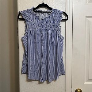 Market & Spruce Blue and White Ruffled Top
